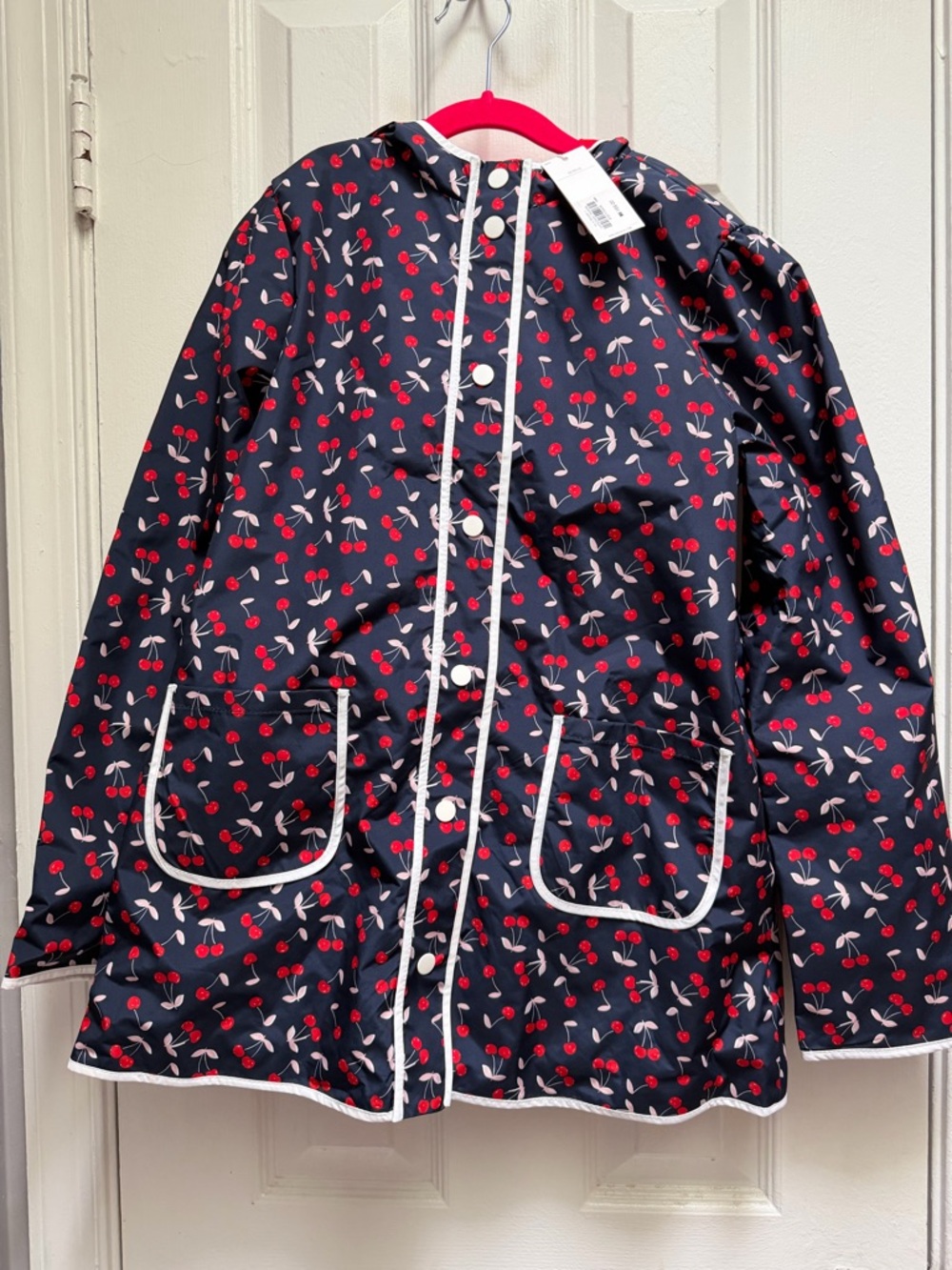 Janie and Jack Navy Cherry-Print Hooded Raincoat with White Trim